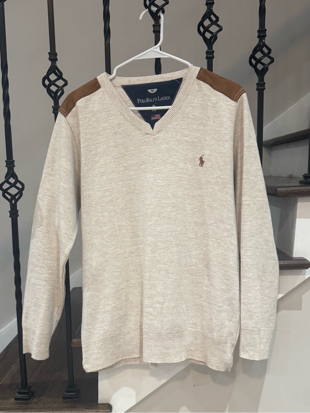 Vintage Polo Ralph Lauren Cotton V-Neck Sweater with Shoulder Patches